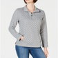 Blusa feminina Karen Scott estampada com zíper e gola alta, cinza, tamanho pequeno