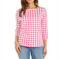 Charter Club Blusa feminina de algodão com estampa xadrez e gola canoa, preta, tamanho XS