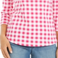 Charter Club Blusa feminina de algodão com estampa xadrez e gola canoa, preta, tamanho XS