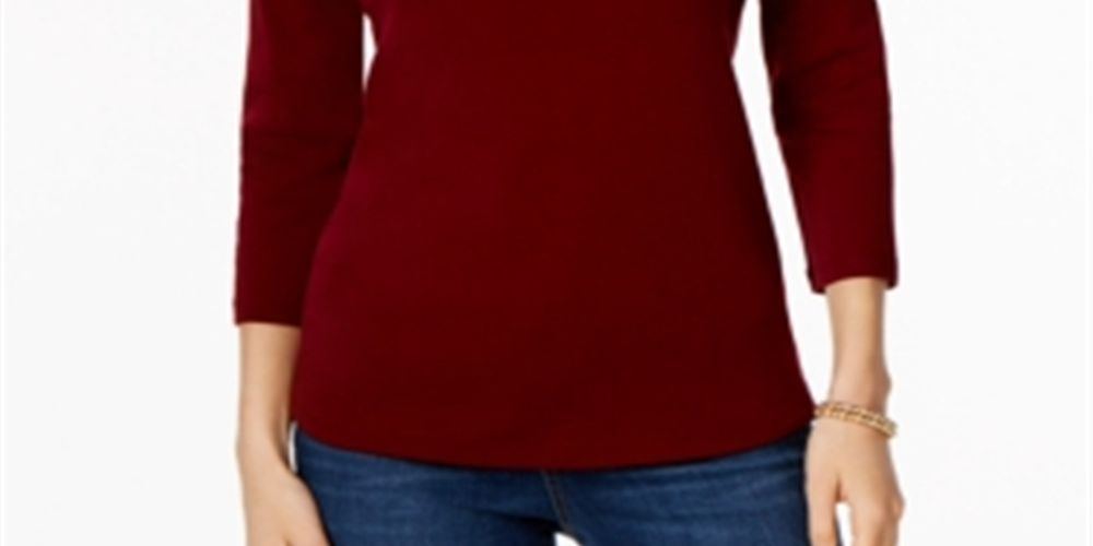 Charter Club Top feminino de algodão Pima com decote canoa e botões, tamanho vermelho -GG