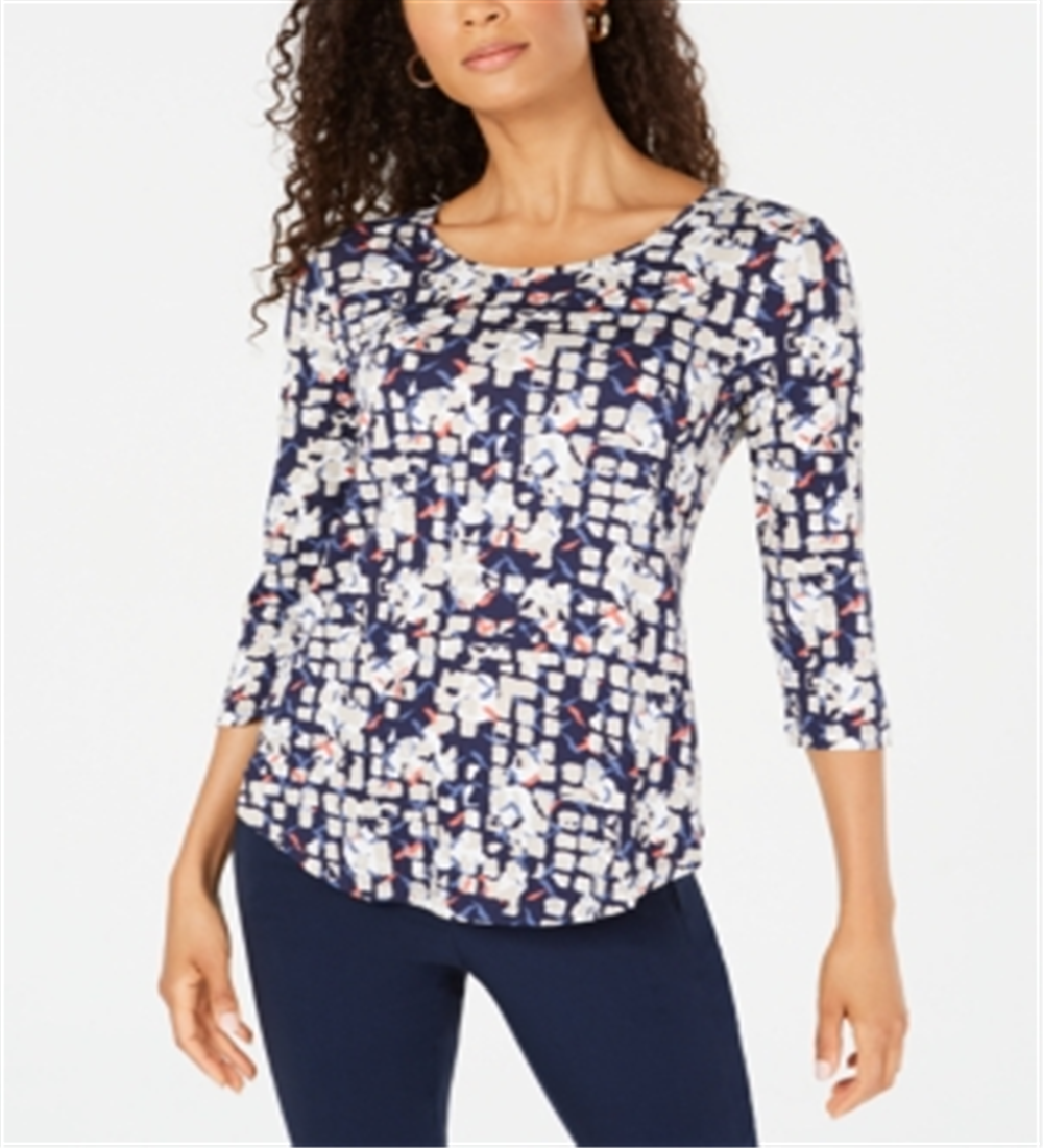 Camiseta estampada feminina JM Collection azul tamanho 2XL