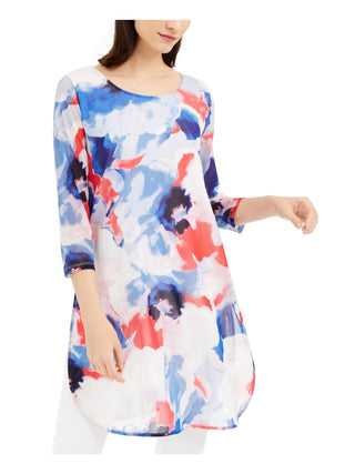 Blusa feminina Alfani com decote em V e manga 3/4 transparente e bloco de cores, azul, tamanho GG