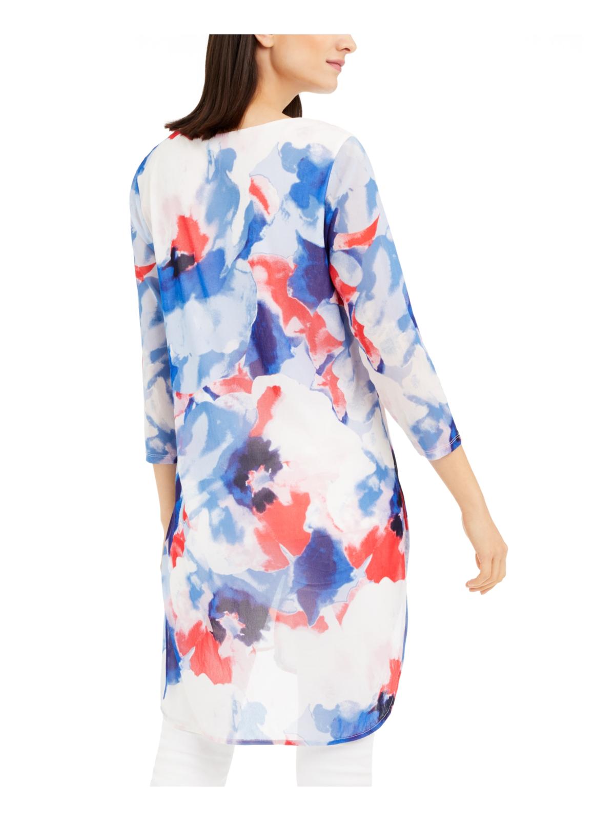 Blusa feminina Alfani com decote em V e manga 3/4 transparente e bloco de cores, azul, tamanho GG