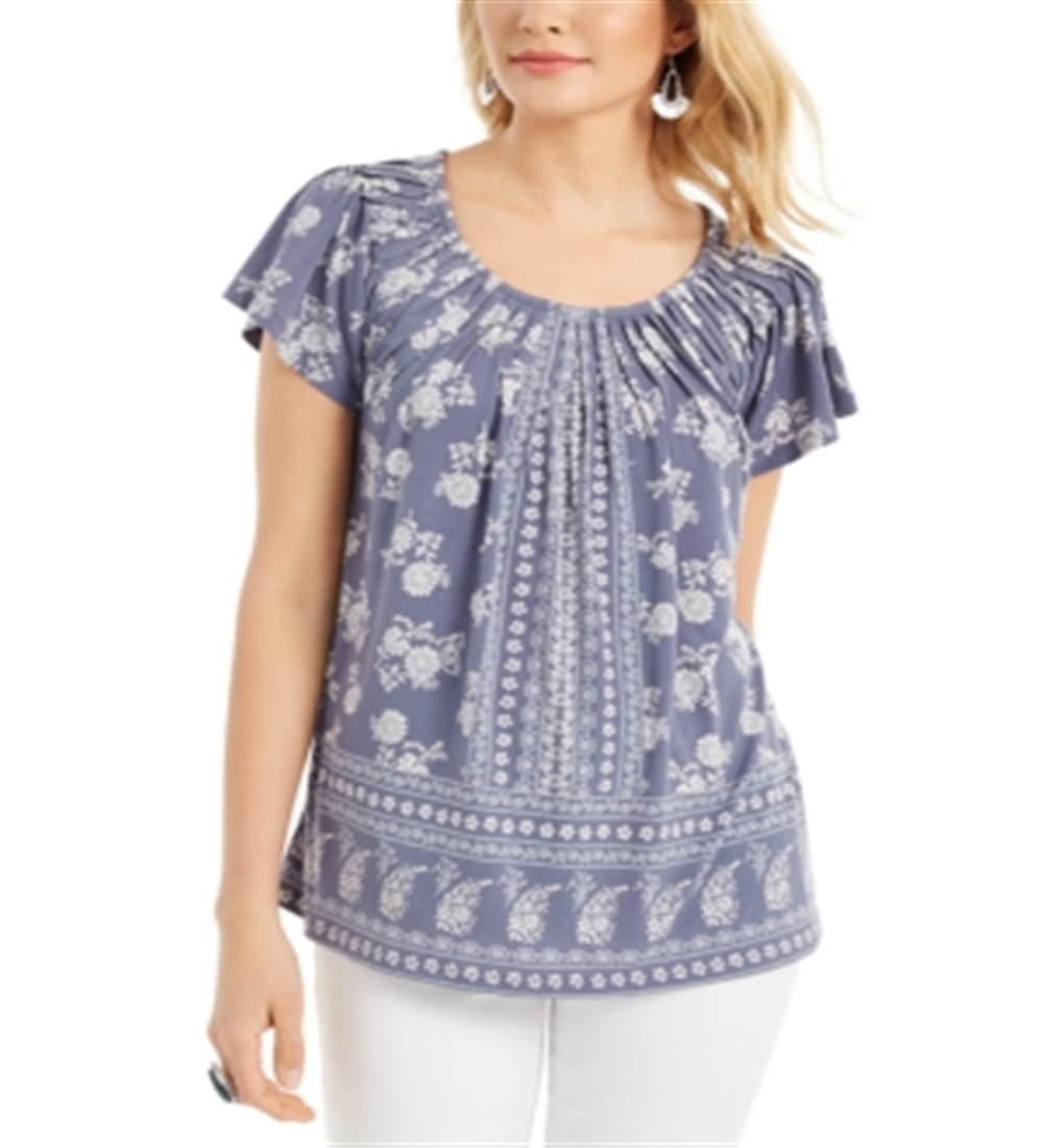 Blusa túnica feminina com decote franzido, roxa, tamanho XS, da Style &amp; Co