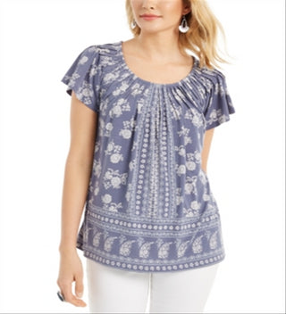 Blusa túnica feminina com decote franzido, roxa, tamanho XS, da Style &amp; Co