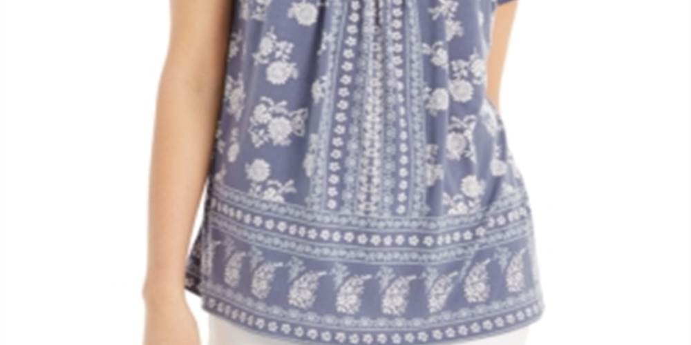 Blusa túnica feminina com decote franzido, roxa, tamanho XS, da Style &amp; Co