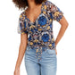 Blusa feminina estampada com franzido frontal, azul, tamanho XS, da INC International Concepts