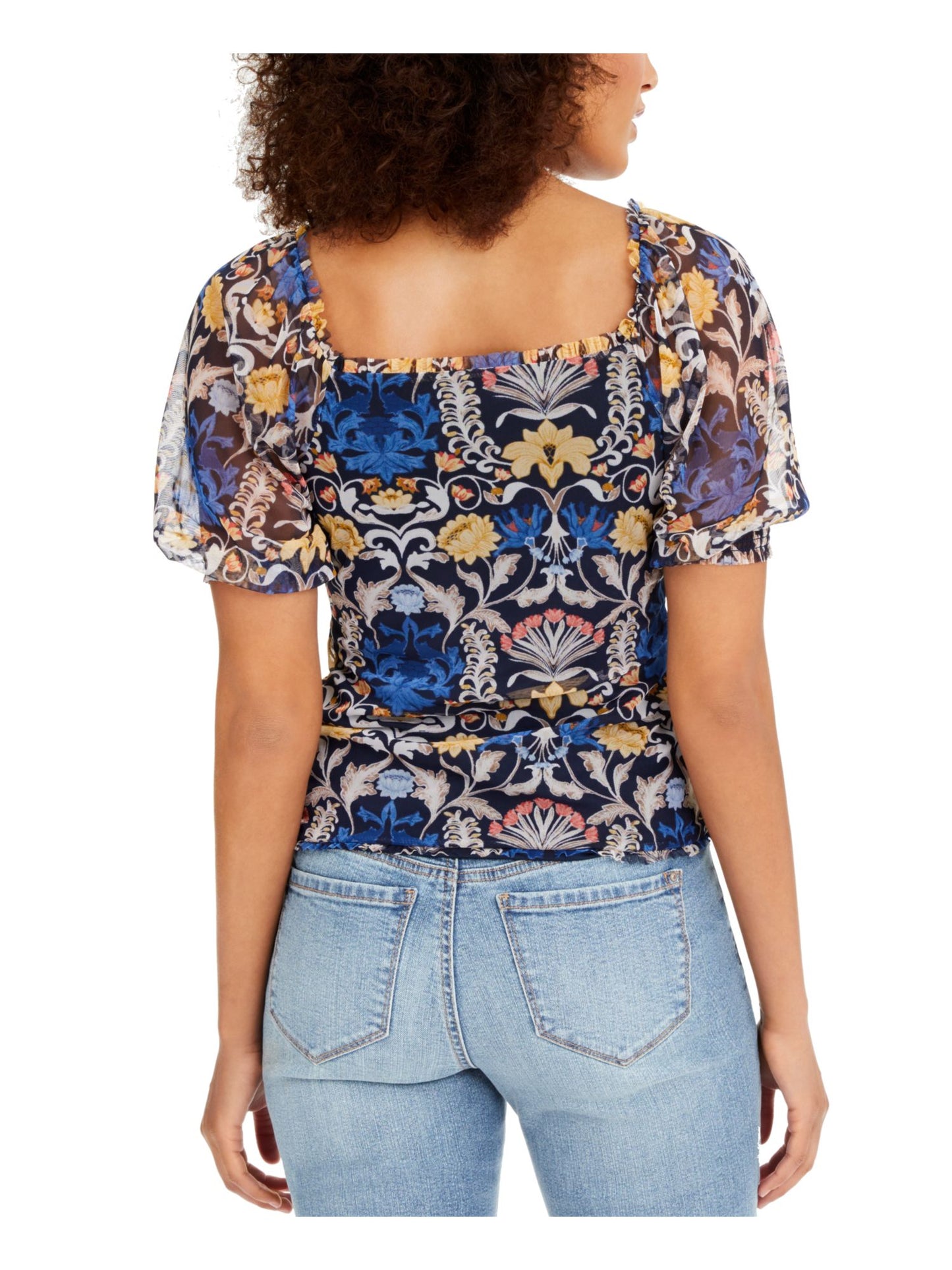Blusa feminina estampada com franzido frontal, azul, tamanho XS, da INC International Concepts