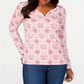 Karen Scott - Blusa Henley Feminina Estampada Manga 3-4 Rosa Tamanho M