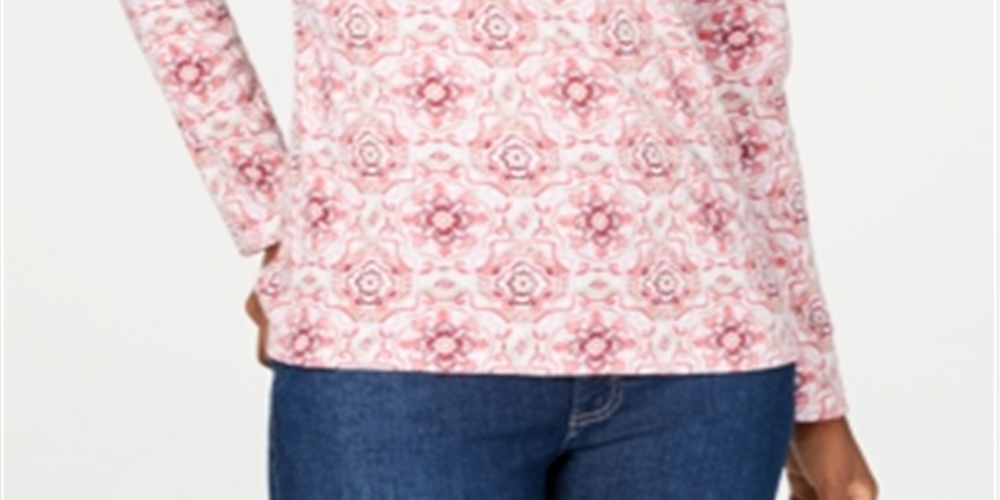 Karen Scott - Blusa Henley Feminina Estampada Manga 3-4 Rosa Tamanho M