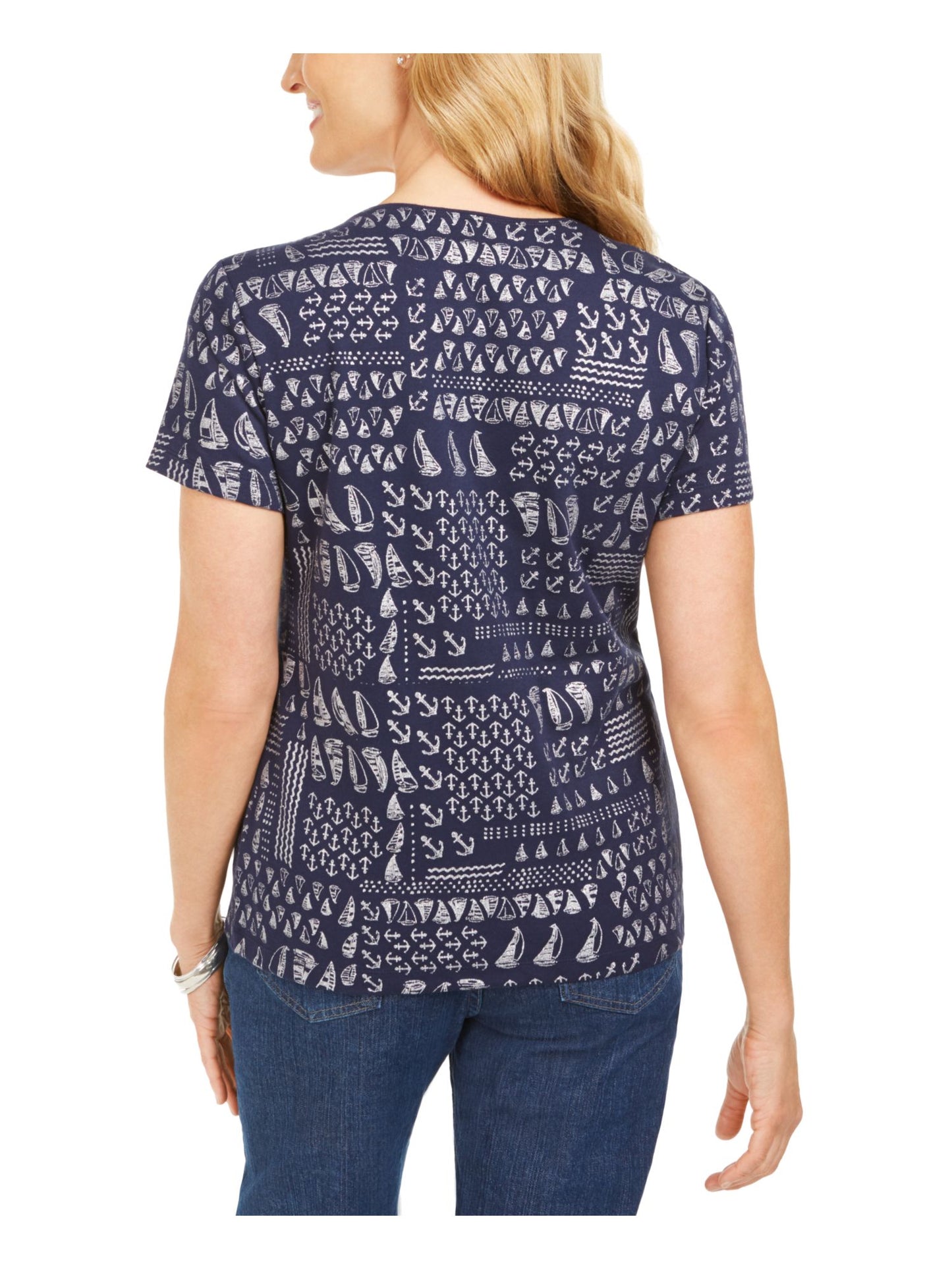 Blusa feminina Karen Scott com estampa de veleiro, azul, tamanho pequeno