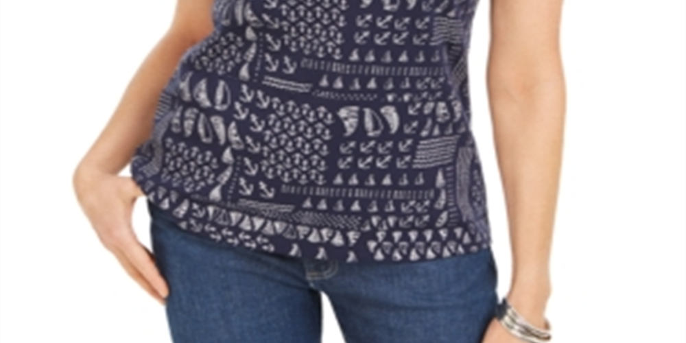 Blusa feminina Karen Scott com estampa de veleiro, azul, tamanho pequeno