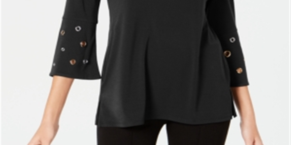 JM Collection Top de crepe feminino com detalhe de corrente, preto, tamanho pequeno