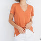 Camiseta feminina estilo &amp; co com mangas curtas mescladas e decote em V, tamanho laranja pequeno extragrande