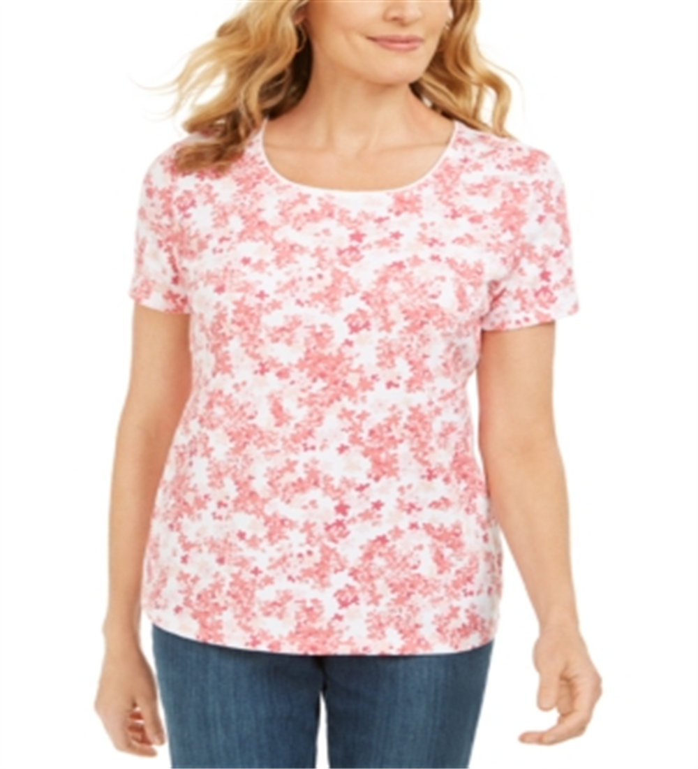 Blusa feminina Karen Scott com estampa floral laranja, tamanho G