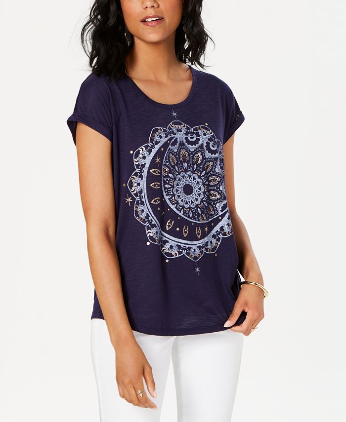 Camiseta feminina gráfica Style &amp; Co, azul, tamanho pequeno P