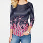 Blusa feminina listrada com estampa paisley Charter Club, azul, tamanho grande