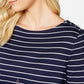 Blusa feminina listrada com estampa paisley Charter Club, azul, tamanho grande