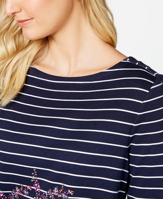 Blusa feminina listrada com estampa paisley Charter Club, azul, tamanho grande