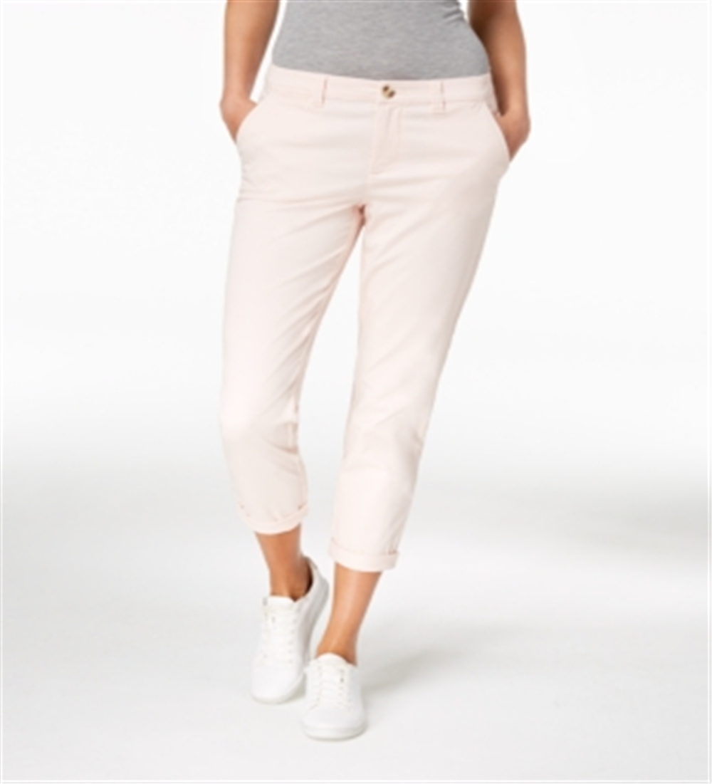 Calça feminina Maison Jules com bolsos e zíper, perna reta, rosa, tamanho 8