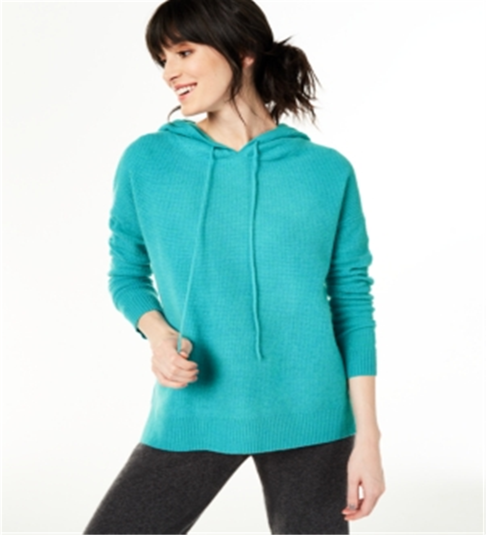 Suéter térmico feminino de cashmere Charter Club com capuz, azul, tamanho extragrande