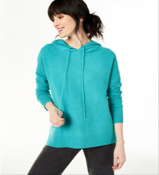 Suéter térmico feminino de cashmere Charter Club com capuz, azul, tamanho extragrande