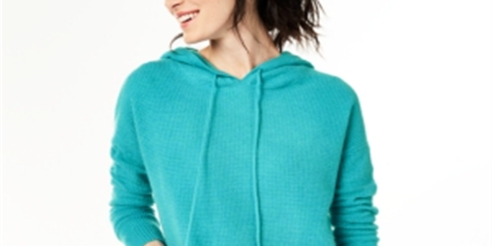 Suéter térmico feminino de cashmere Charter Club com capuz, azul, tamanho extragrande