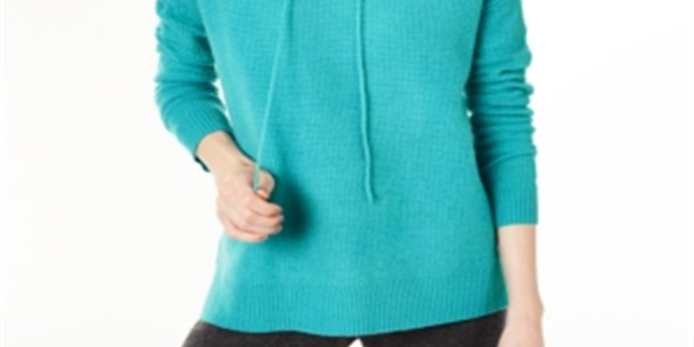 Suéter térmico feminino de cashmere Charter Club com capuz, azul, tamanho extragrande
