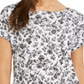 Charter Club Blusa feminina de linho com estampa floral e gola canoa, preta, tamanho médio