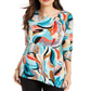 JM Collection Blusa túnica feminina estampada com bainha assimétrica, azul, tamanho XX-G