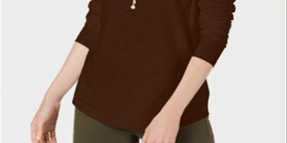 Blusa feminina de manga comprida e gola redonda estilo &amp; co, marrom, tamanho grande