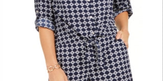 Charter Club Blusa feminina estampada com amarração frontal, azul, tamanho extragrande