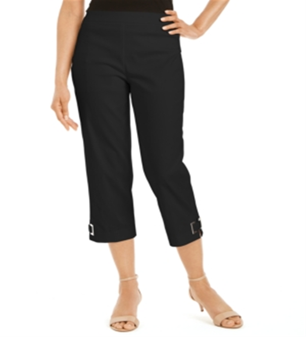 Calça capri feminina com ilhós e acabamento em preto profundo M da coleção JM