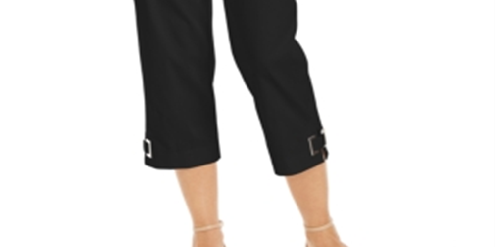 Calça capri feminina com ilhós e acabamento em preto profundo M da coleção JM