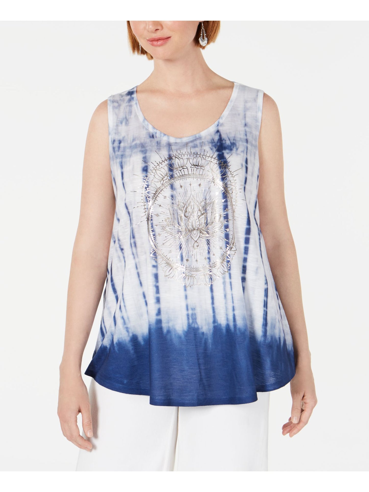 Blusa feminina estilo &amp; co tie-dye sem mangas com decote redondo, azul, tamanho grande