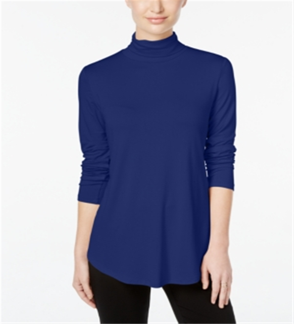Blusa feminina de gola alta JM Collection, azul, tamanho grande