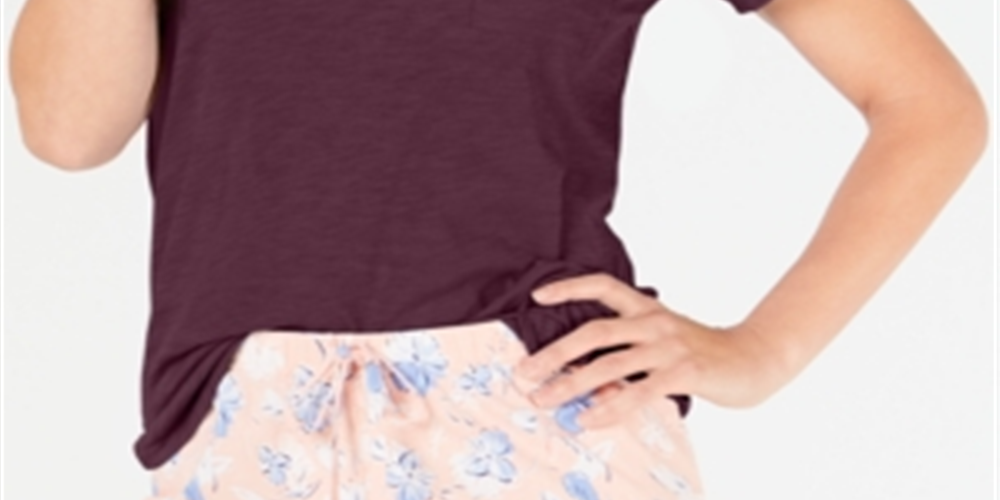 Pijama feminino de malha com gola redonda Charter Club, vinho, tamanho G