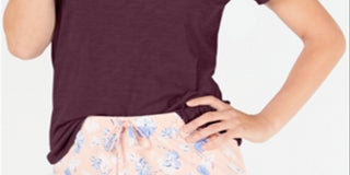 Pijama feminino de malha com gola redonda Charter Club, vinho, tamanho G