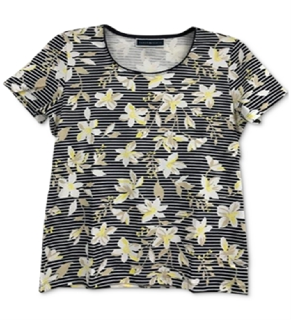 Camiseta feminina listrada floral Karen Scott, azul, tamanho XS