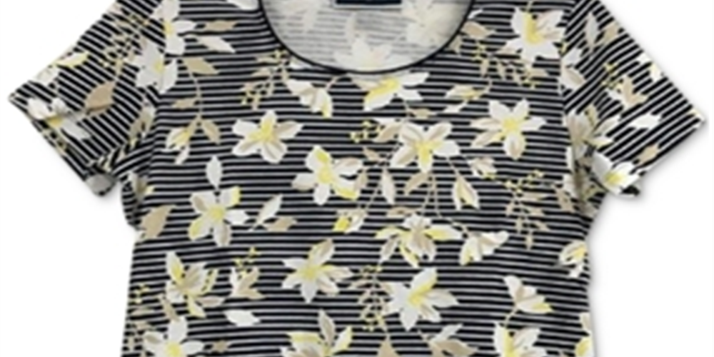 Camiseta feminina listrada floral Karen Scott, azul, tamanho XS