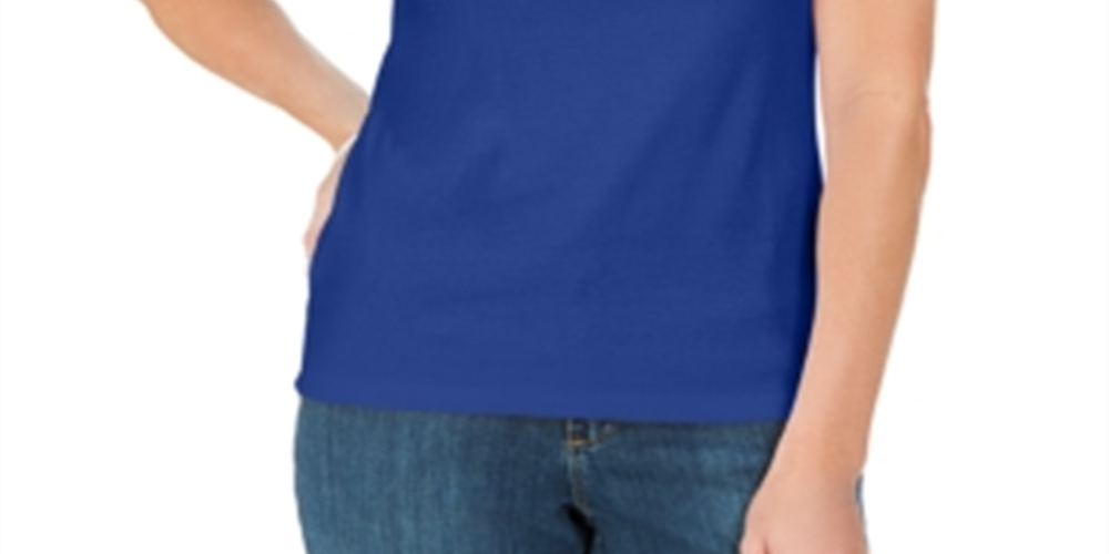 Regata feminina Karen Scott de algodão com decote canoa, azul, tamanho X-S