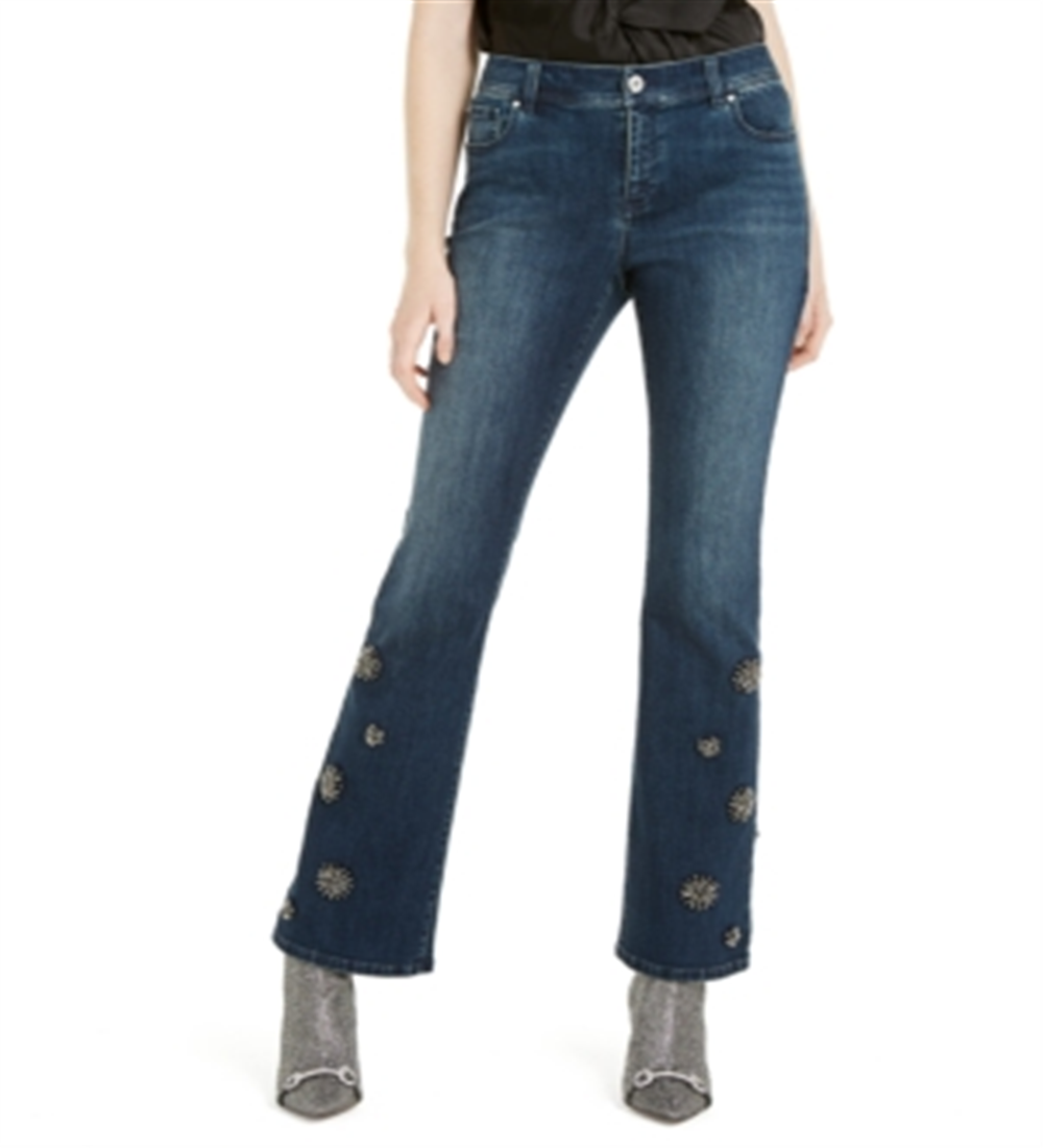 Calça jeans feminina bootcut com detalhes da INC International Concepts, azul, tamanho 2