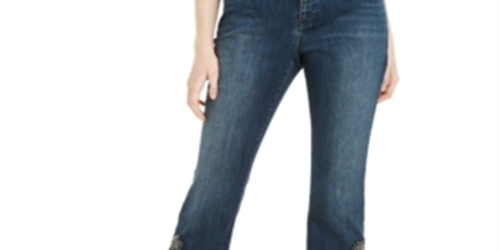 Calça jeans feminina bootcut com detalhes da INC International Concepts, azul, tamanho 2