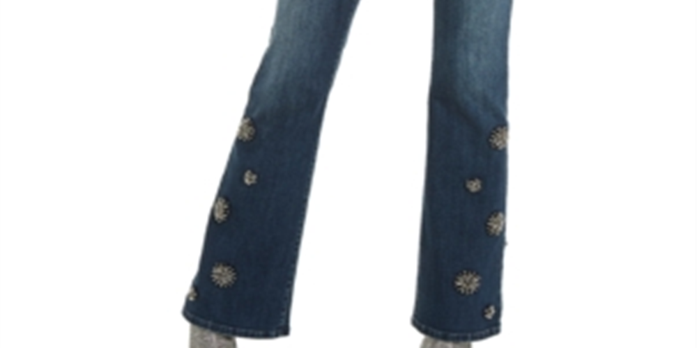 Calça jeans feminina bootcut com detalhes da INC International Concepts, azul, tamanho 2