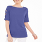 Karen Scott Blusa Feminina de Algodão com Mangas Recortadas Roxa Tamanho P