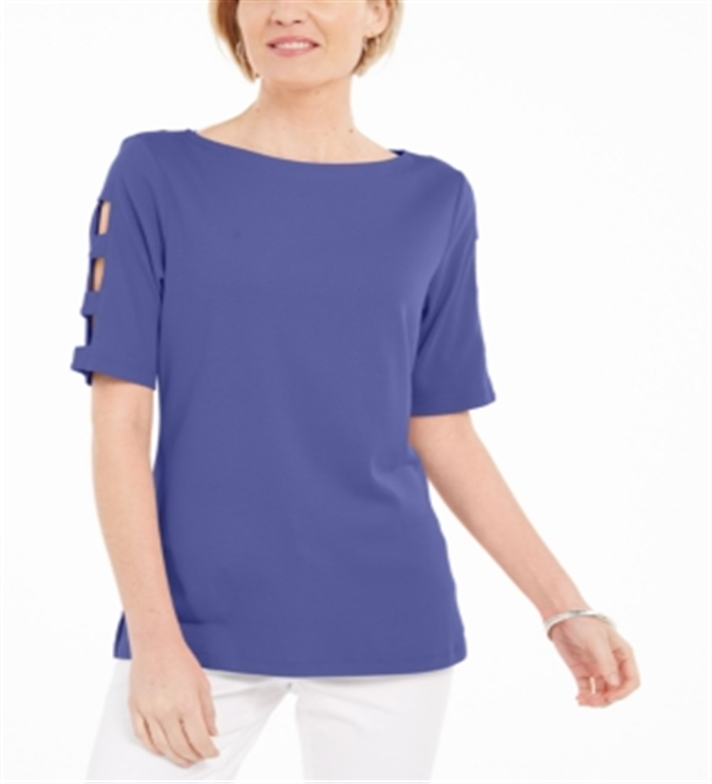 Karen Scott Blusa Feminina de Algodão com Mangas Recortadas Roxa Tamanho P
