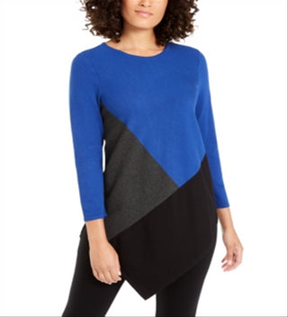Suéter feminino Alfani assimétrico com blocos de cores, azul, tamanho XS