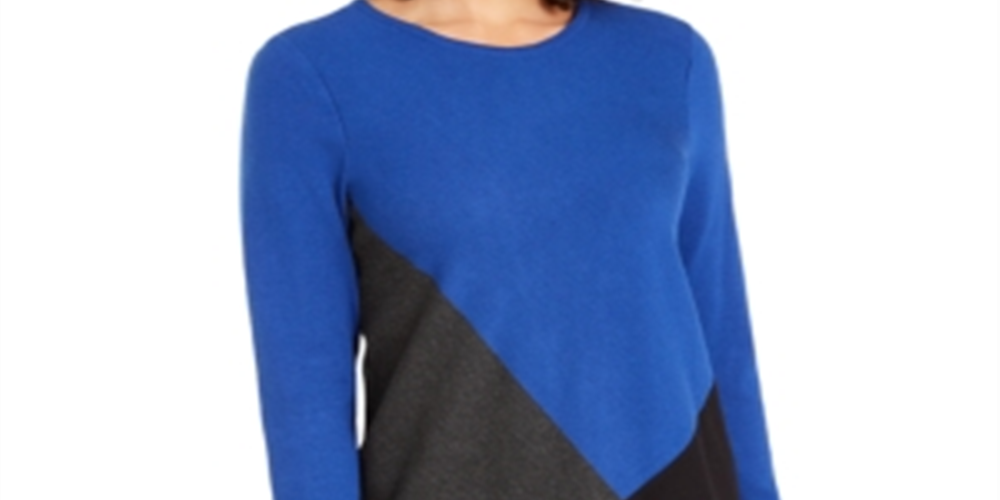 Suéter feminino Alfani assimétrico com blocos de cores, azul, tamanho XS