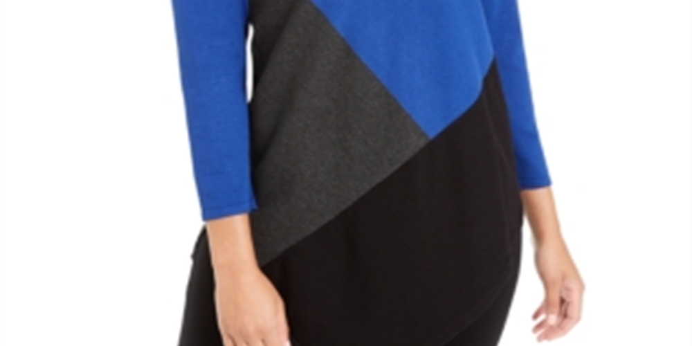 Suéter feminino Alfani assimétrico com blocos de cores, azul, tamanho XS