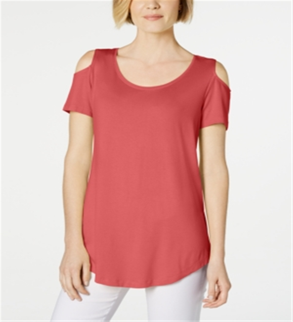 Camiseta feminina JM Collection com ombros descobertos e manga curta, rosa, tamanho G